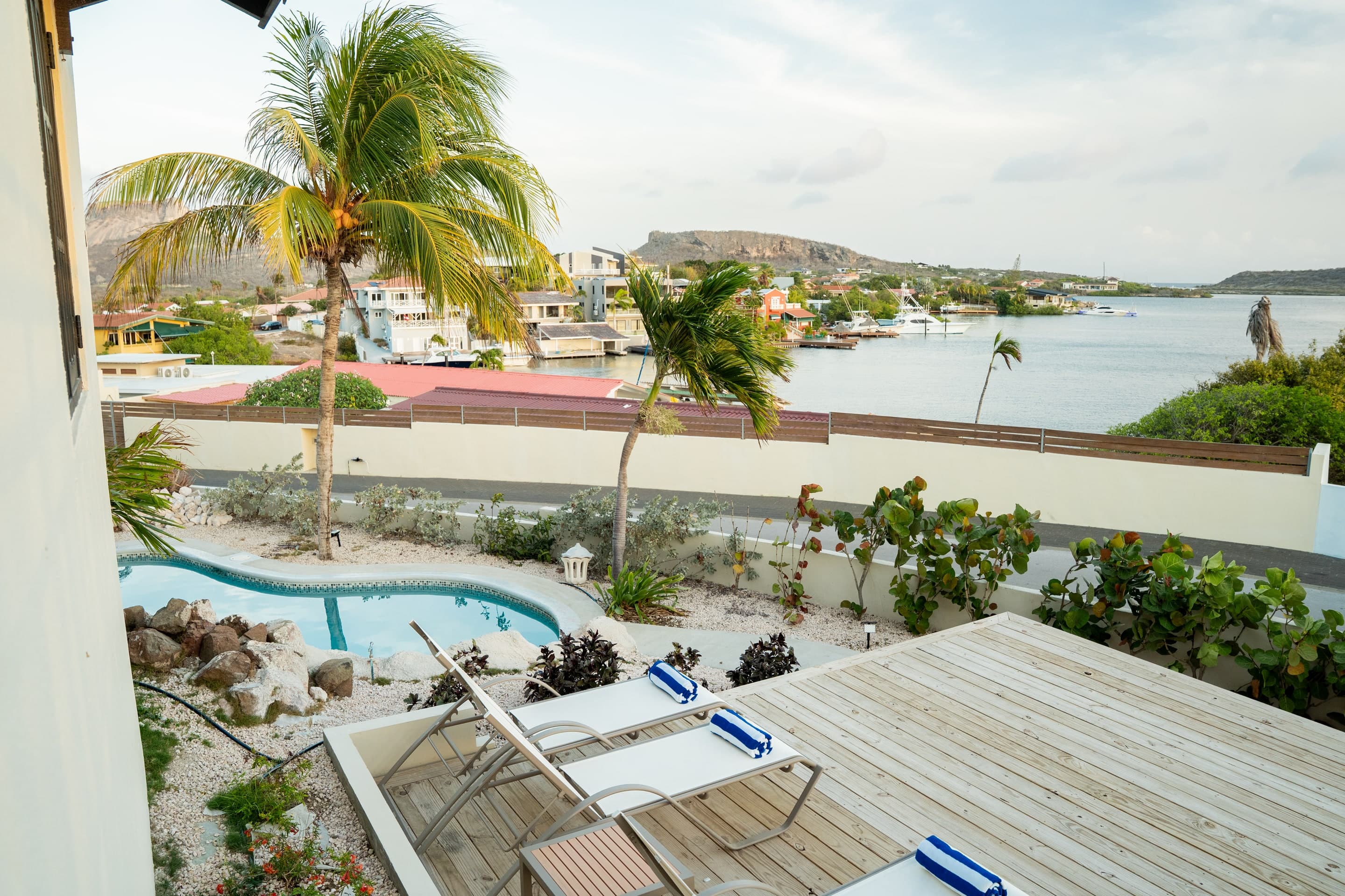 Terrace and panoramic Spanish Water view from The Villa Elizabeth
